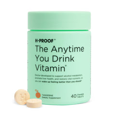 H-PROOF Anytime You Drink Vitamin bottle for post-drink metabolism support.