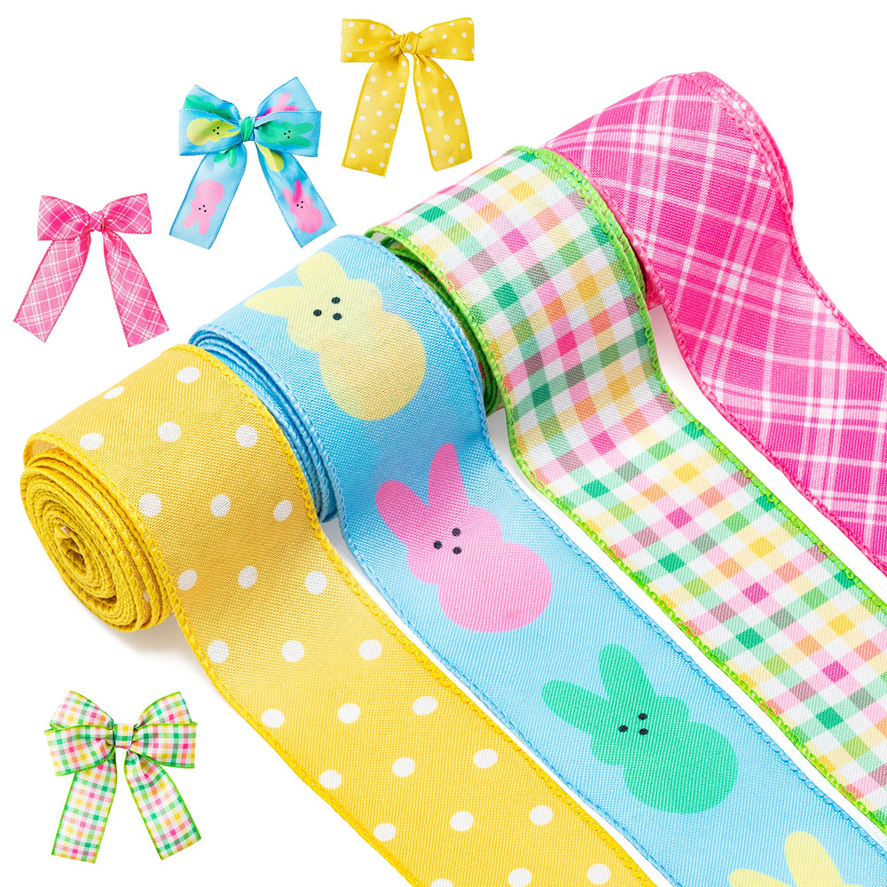 H1vojoxo Easter wired ribbon rolls in pastel colors for festive gift wrapping.