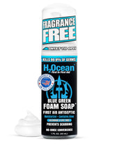 H2Ocean Blue Green Foam Soap bottle for tattoo aftercare, gentle cleansing.