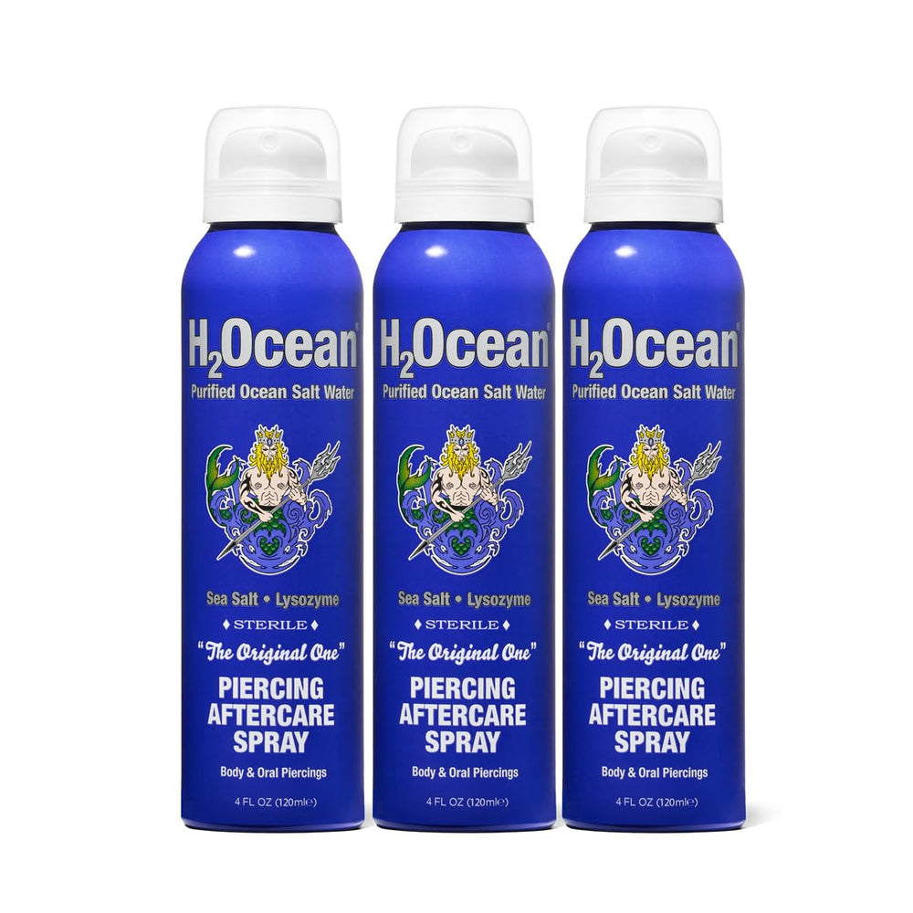 H2Ocean piercing aftercare spray bottle pour for gentle cleansing.