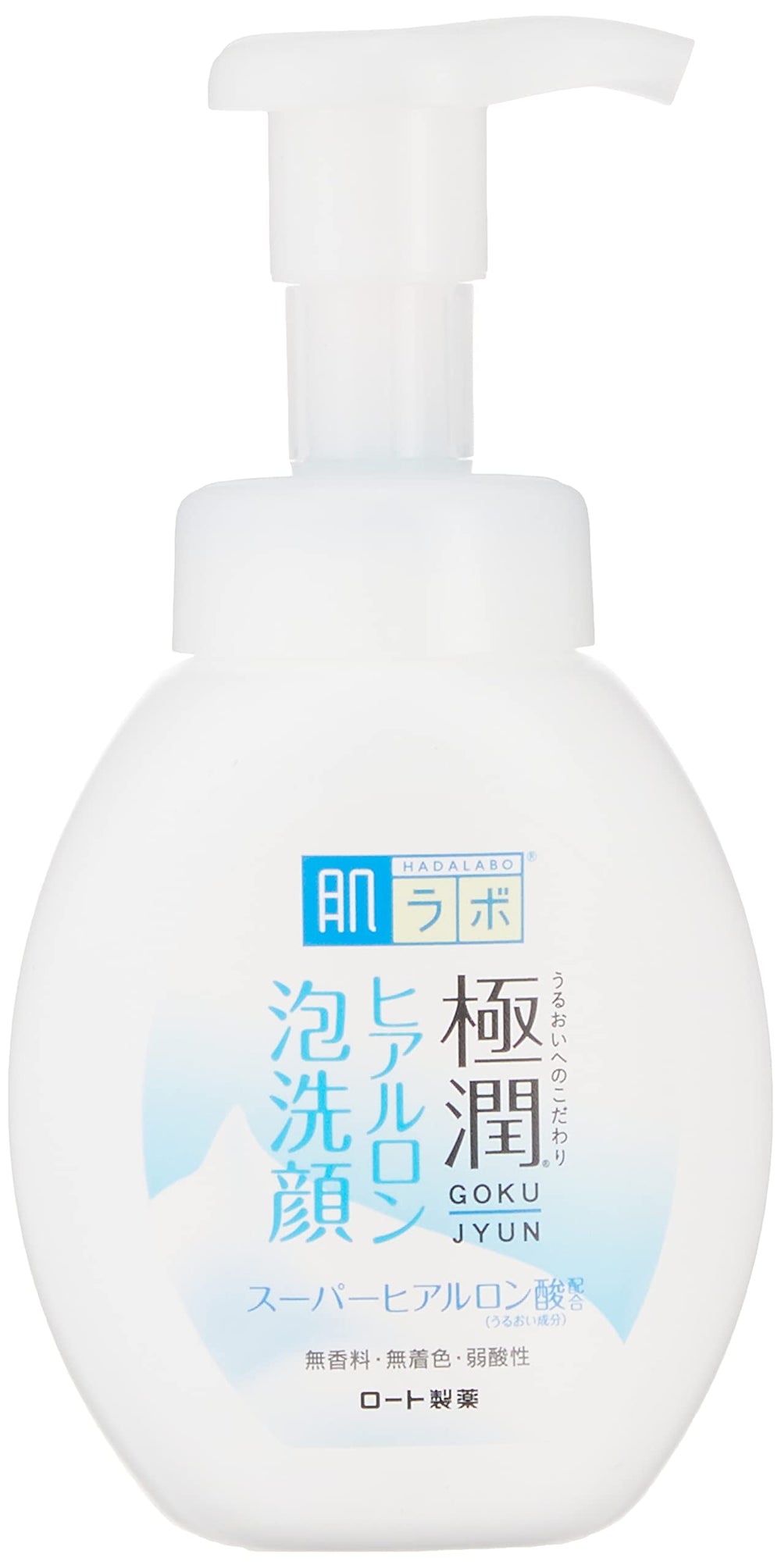Hada Labo Rohto cleansing foam bottle with soft foam for gentle cleansing and moisture preservation.