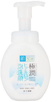 Hada Labo Rohto cleansing foam bottle with soft foam for gentle cleansing and moisture preservation.