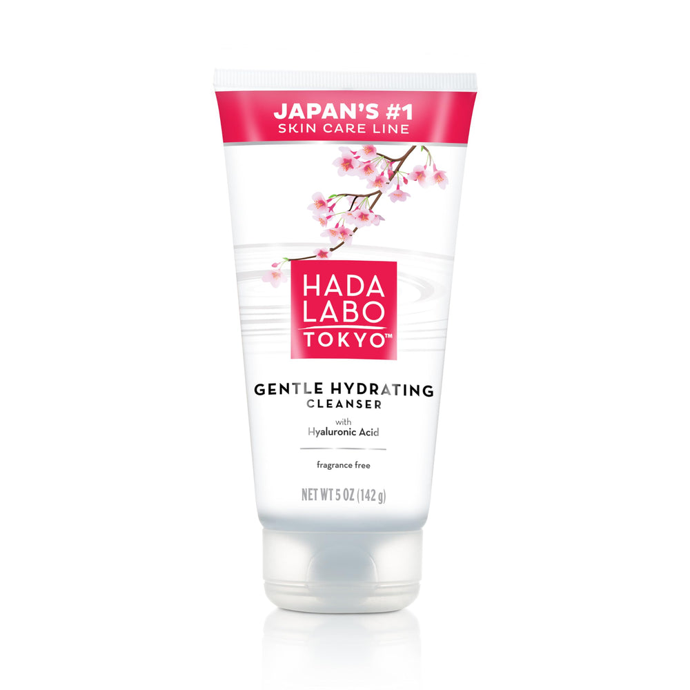 Hada Labo Tokyo Gentle Hydrating Cleanser bottle front, fragrance-free for sensitive skin.