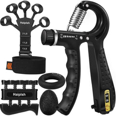 Haiplsh Grip Strength Trainer Kit hero image showing comprehensive set for finger, hand, and forearm workouts.