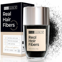 Hair Illusion holding spray bottle provides strong, long-lasting hold.