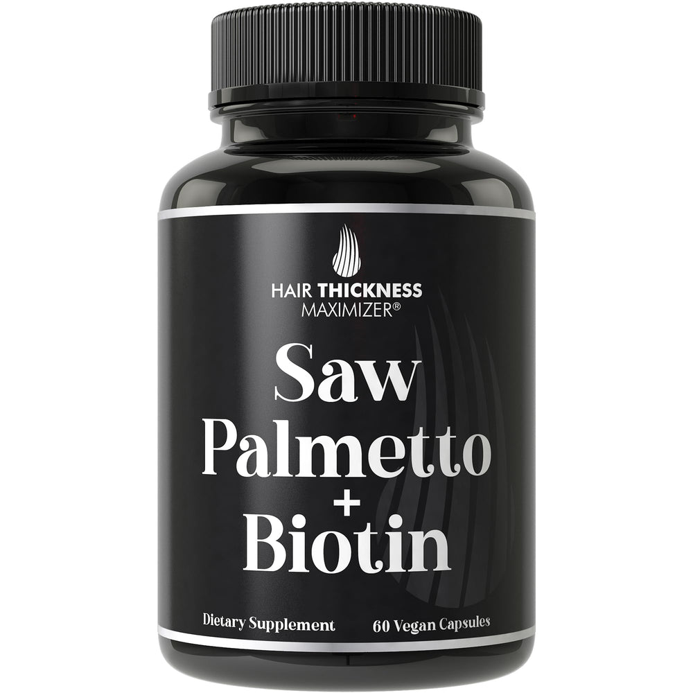 Hair Thickness Maximizer saw palmetto bottle supports daily hair health
