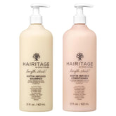 Hairitage Biotin + Castor Shampoo bottle shows volumizing strength for all hair types.