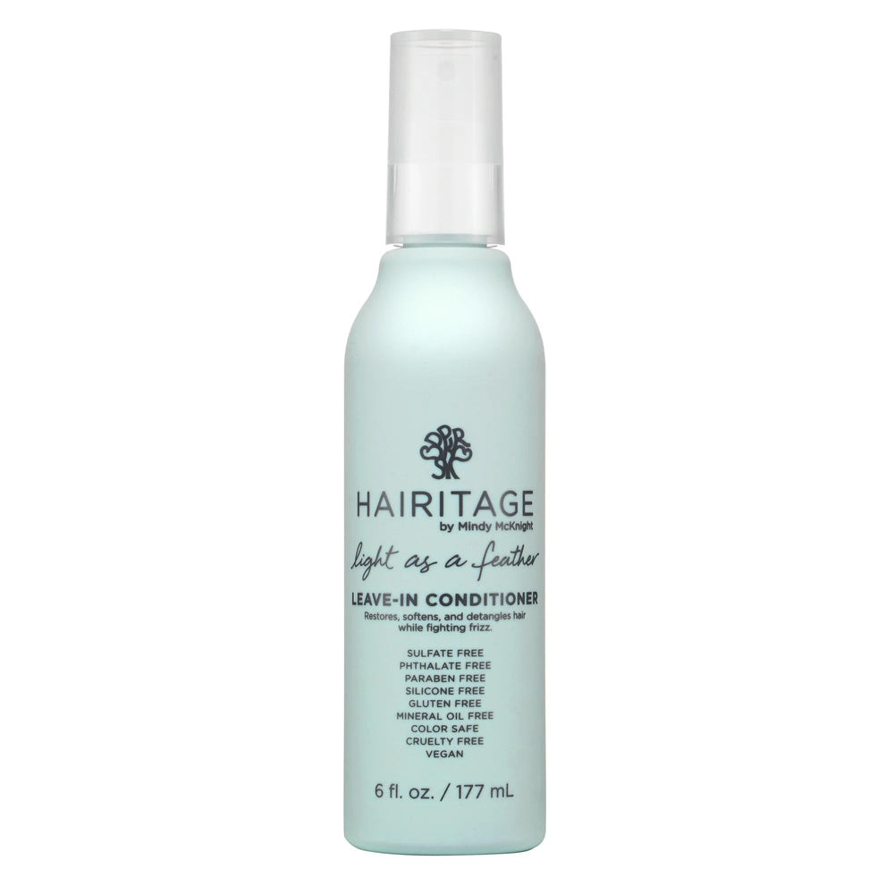 Hairitage detangling spray bottle showing easy detangling and lightweight conditioning