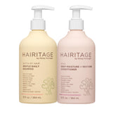 Hairitage Gentle Daily Moisture Shampoo bottle demonstrates daily hydration for all hair types.