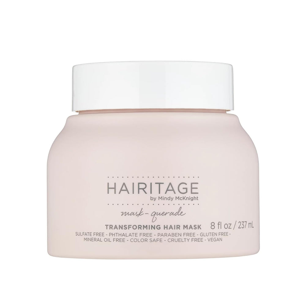 Hairitage Hydrating Argan Oil Hair Mask bottle pouring for deep moisture and frizz control