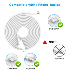 HALIHALL 6ft Type-C and Lightning cable extended for flexible charging on desk or bed