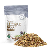 Halo Naturals licorice root cut and sifted in a resealable bag for freshness.