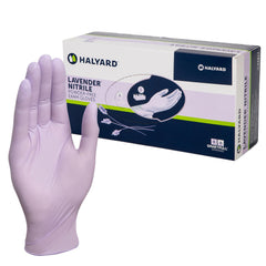 HALYARD Lavender nitrile gloves with textured fingertips for precise instrument handling.
