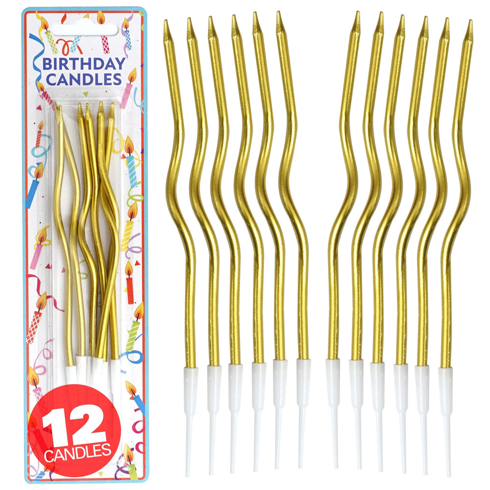 Hampton Distribution 12-count gold spiral candles on cake for glamour