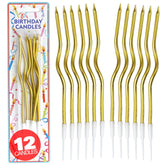 Hampton Distribution 12-count gold spiral candles on cake for glamour