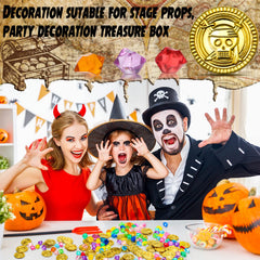 Hanaive close-up of coins reveals pirate design, ideal for themed decor.