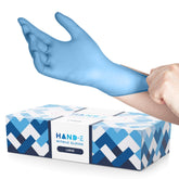 Hand-E Touch blue nitrile gloves in a 100-pack for reliable kitchen and cleaning protection.