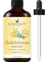 Handcraft Blends Helichrysum oil bottle in amber glass for pure aromatherapy.