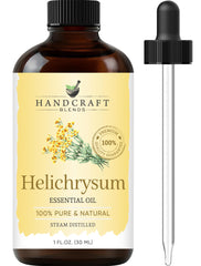 Handcraft Blends Helichrysum oil bottle in amber glass for pure aromatherapy.