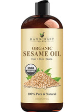 Handcraft Blends Organic Sesame Oil 16oz bottle, pure and versatile for skin and hair care.