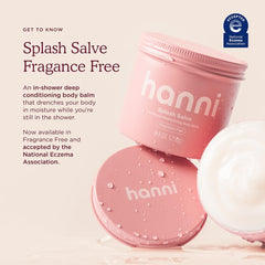 HANNI Splash Salve fragrance-free label indicates suitability for sensitive skin.