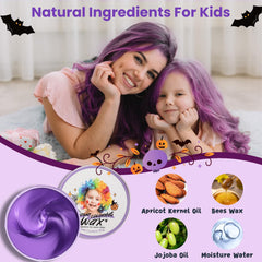 Hansuby purple wax jar swatches demonstrate vivid color and easy wash-off.