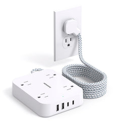 HANYCONY 10ft flat extension cord front view showing space-saving design for desks