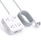HANYCONY 10 ft surge protector showing 8 outlets and 4 USB ports for multi-device power