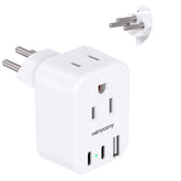 HANYCONY Brazil Type N adapter with two outlets and three USB ports for travel.