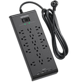 HANYCONY power-strip with a 10-foot flat plug for easy behind-furniture placement.