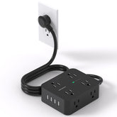HANYCONY power strip with 8 outlets and 4 USB ports powers multiple devices.