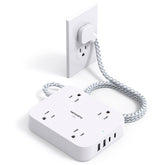 HANYCONY surge protector 8-in-1 outlets safely charges multiple devices.