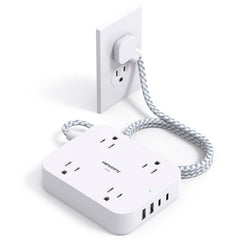 HANYCONY surge protector 8-in-1 outlets safely charges multiple devices.