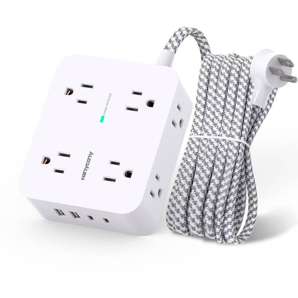 HANYCONY surge protector with eight outlets and four USB ports powers multiple devices at once