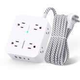 HANYCONY surge protector with eight outlets and four USB ports powers multiple devices at once