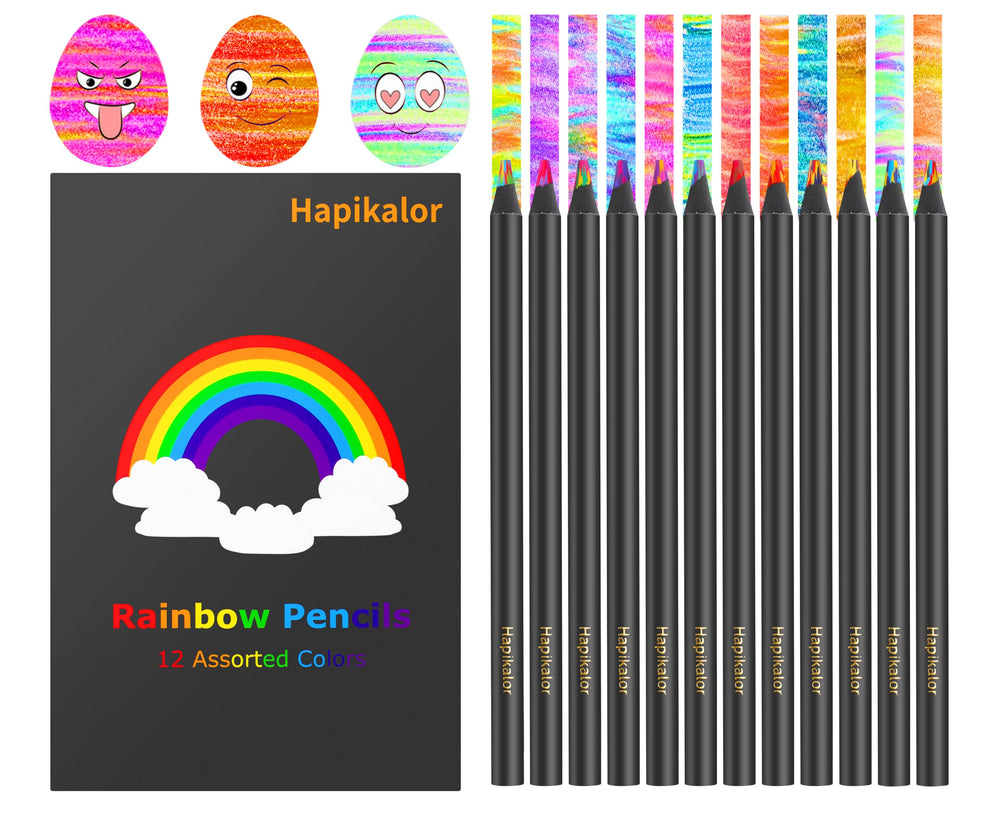 Hapikalor 12 rainbow pencils in a gift box for vibrant art projects.