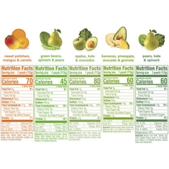Happy Baby fruit-veggie puree variety pack offers gluten-free vegan options for small meals.