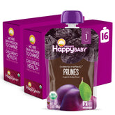 Happy Baby Organics clearly crafted Stage 1 prunes pouch, 16-pack, convenient for on-the-go feeding.