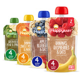 Happy Baby Organics Stage 2 pouches front view showing vibrant puree colors
