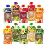 Happy Baby Stage 2 pouches with clear packaging reveal vibrant ingredients for easy feeding.