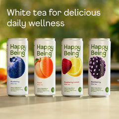Happy Being White Tea Blackberry bottle pour offers fruity notes with low sugar.