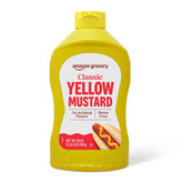 Happy Belly Amazon Grocery Classic Yellow Mustard bottle front view for everyday flavor