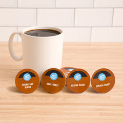 Happy Belly breakfast-blend pods arranged for quick morning brews