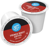 Happy Belly dark roast pods in French Roast box offer bold aroma for mornings.