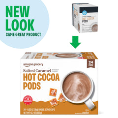 Happy Belly pods pouring into a cup showing smooth, indulgent cocoa.