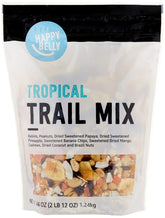 Happy Belly Tropical Trail Mix bag front with tropical nuts and fruits for on-the-go snacking.