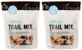 Happy Belly Tropical Trail Mix in an open bag, ideal for on-the-go snacking.