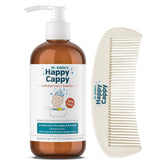 Happy Cappy cradle cap shampoo bottle highlights fragrance-free formula for sensitive skin.