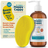 Happy Cappy bundle packshot featuring medicated shampoo and Beanie Brush for cradle cap care