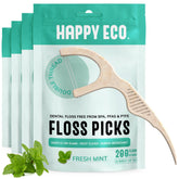 Happy Eco dental floss picks for teeth with mint glide between teeth for a clean feel